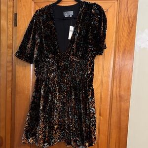 Anthropologie Velvet Leopard Mini Dress - Black and Brown